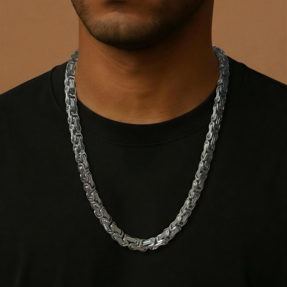 Titanium Chain Necklace and Bracelet Set - Polished Silver